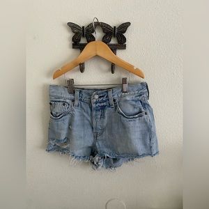 Levi’s 501 High Rise Light Washed Denim Distressed Shorts